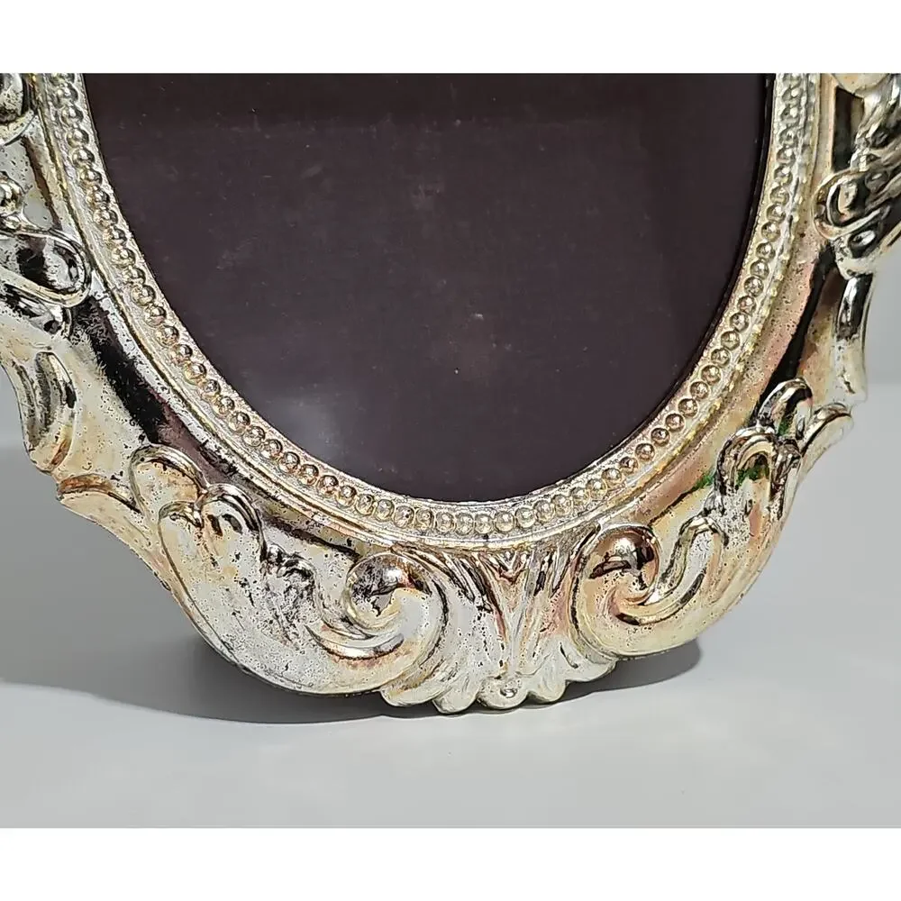 Vintage Teleflora Silver Plated Oval Photo Frame Ornate Rococo Baroque Coquette